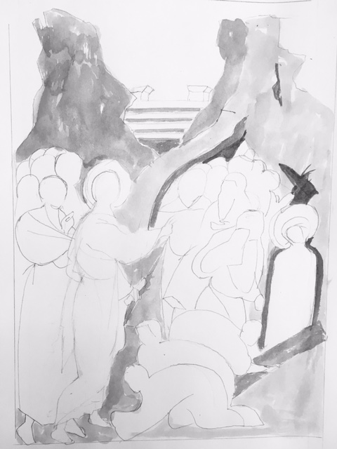 Raising of Lazarus Icon Sketch in Black and White Christine Hales